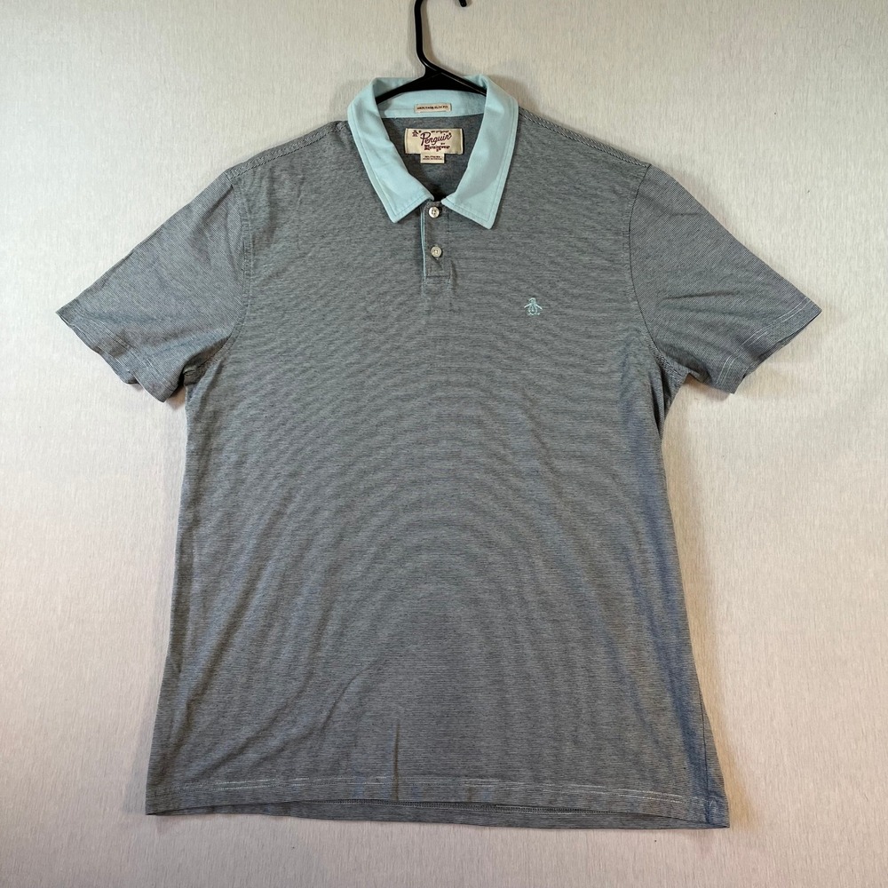 Original Penguin Munsingwear Shirt Mens XL Heritage Slim Fit Striped Polo Grey